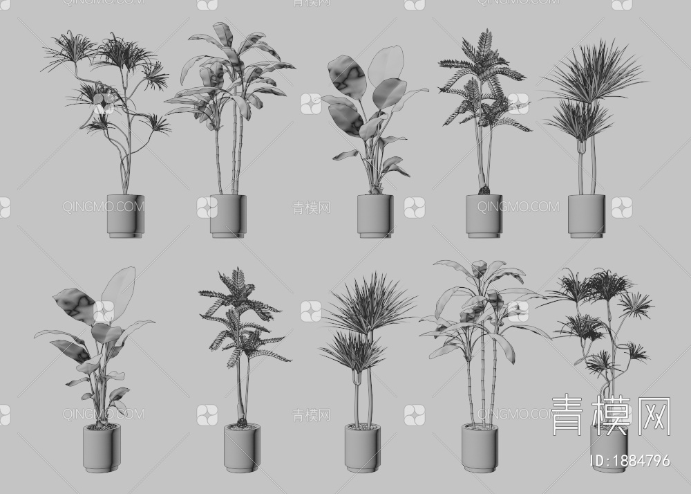 绿植盆栽组合3D模型下载【ID:1884796】