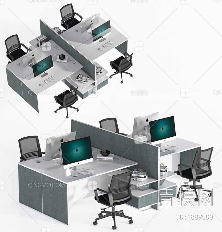 办公桌椅组合，办公桌，办公椅3D模型下载【ID:1889000】