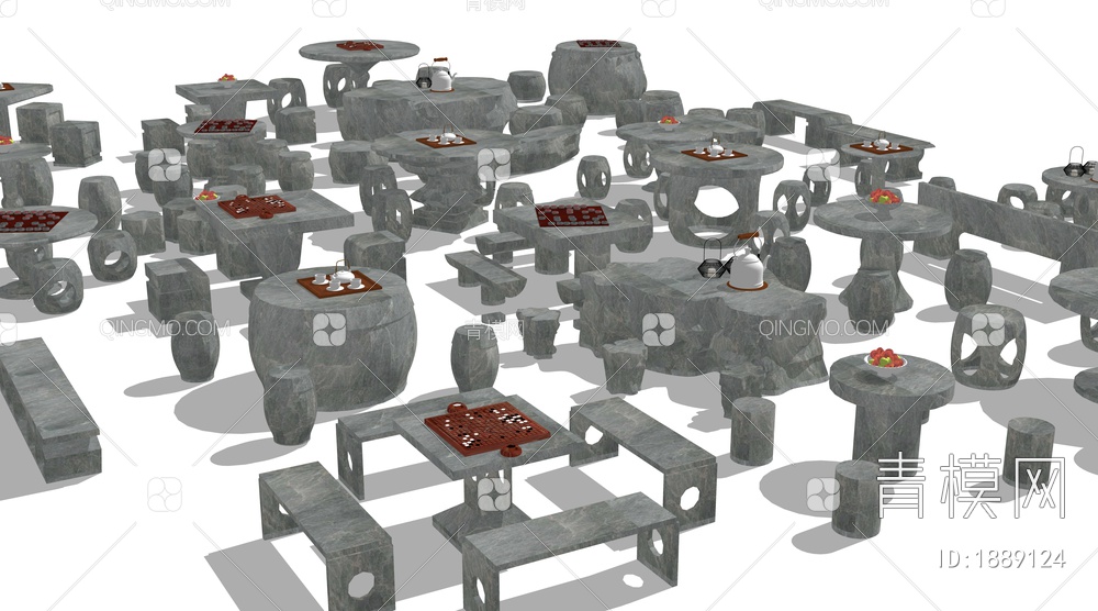 石凳石椅SU模型下载【ID:1889124】