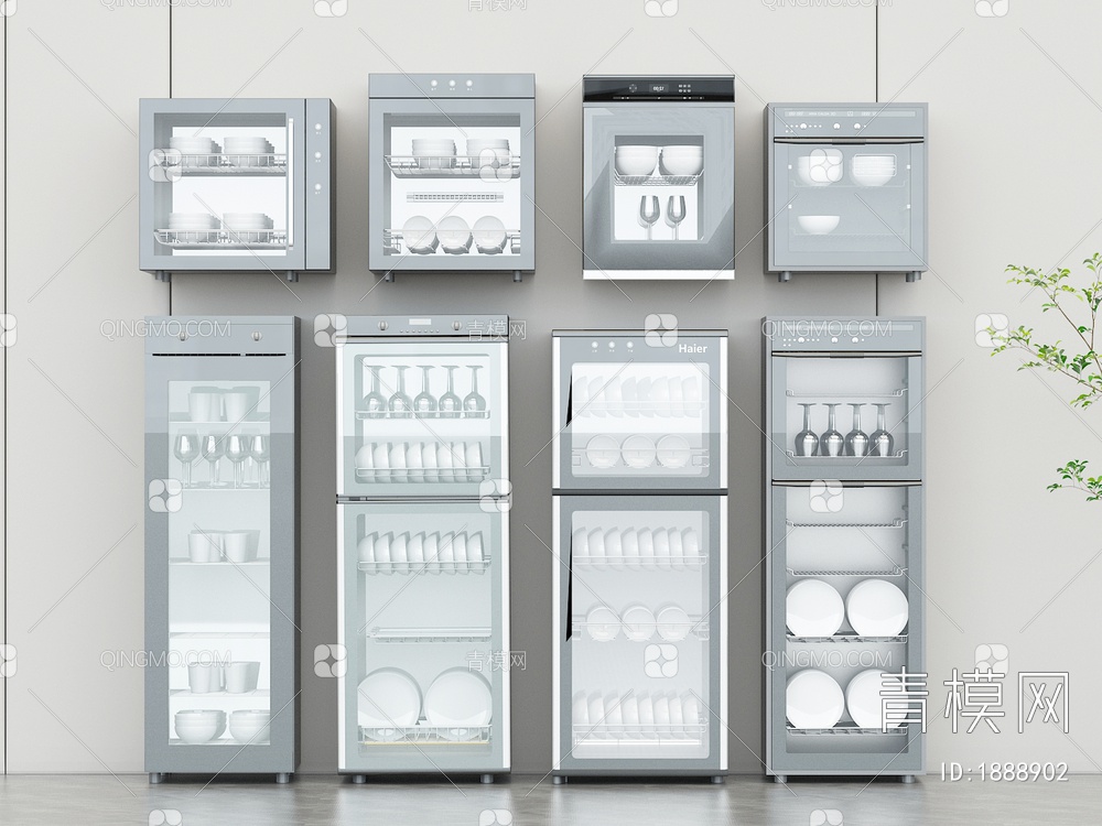 消毒柜组合，玻璃碗柜，厨房电器，厨具3D模型下载【ID:1888902】