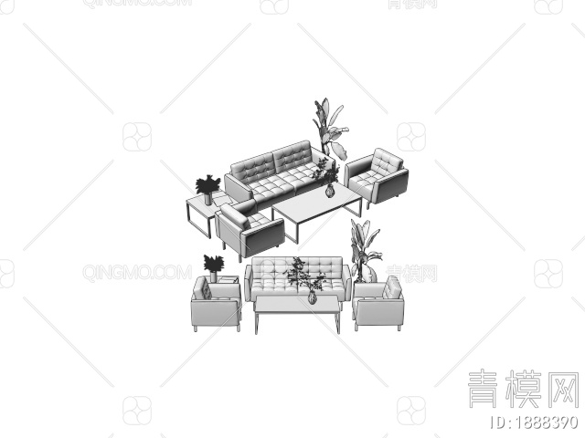 办公沙发，三人沙发，单人沙发3D模型下载【ID:1888390】
