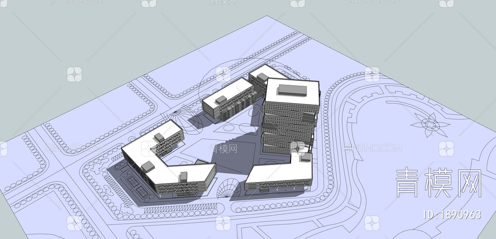 高层办公楼 商业综合体SU模型下载【ID:1890963】