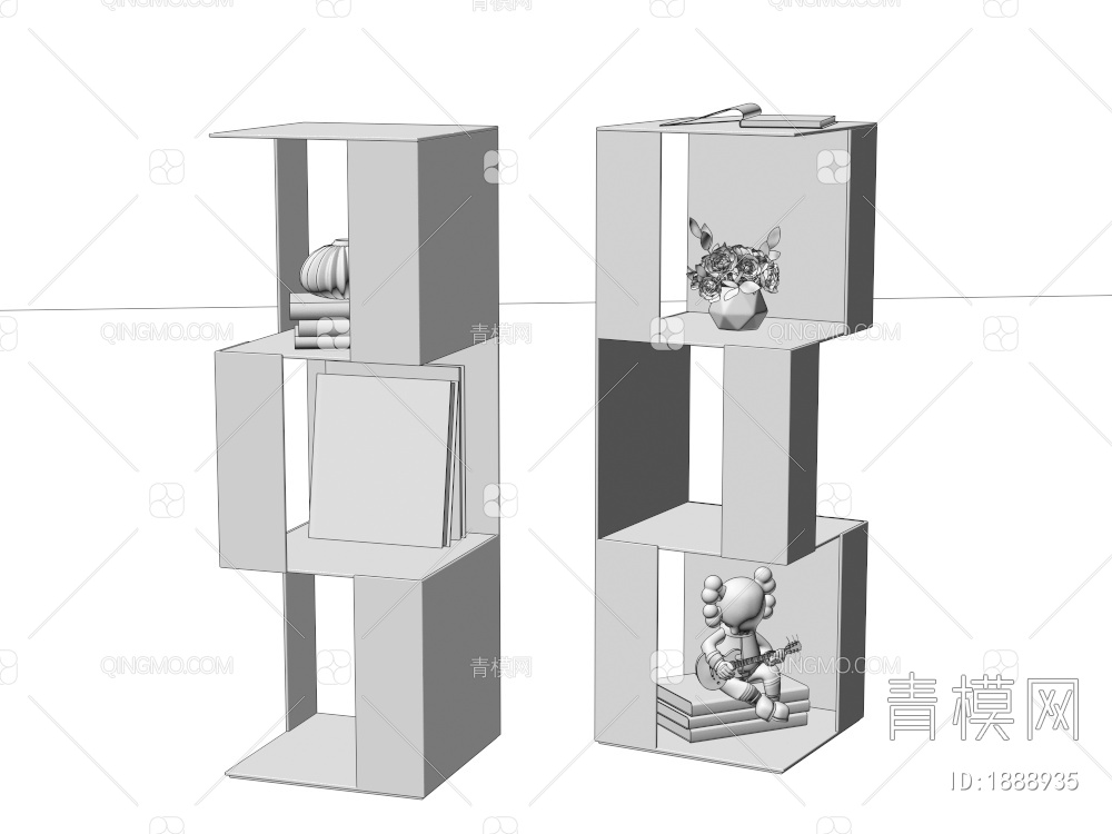 多功能不锈钢书柜 不锈钢组合展示架  创意书架 网红书架  置物柜3D模型下载【ID:1888935】