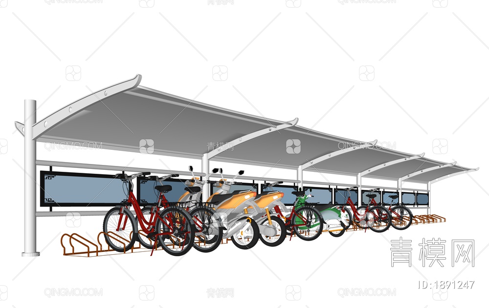 自行车停车棚SU模型下载【ID:1891247】