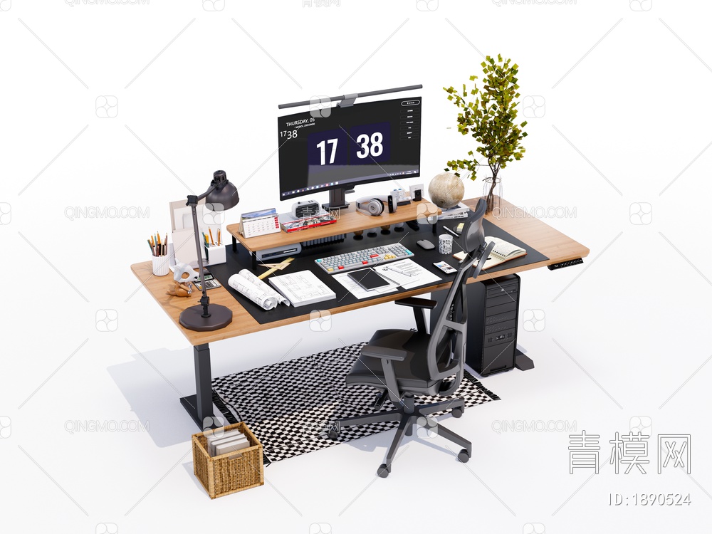 电脑桌椅SU模型下载【ID:1890524】