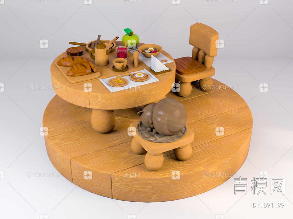 美陈摆件 潮玩木质家具猫3D模型下载【ID:1891199】