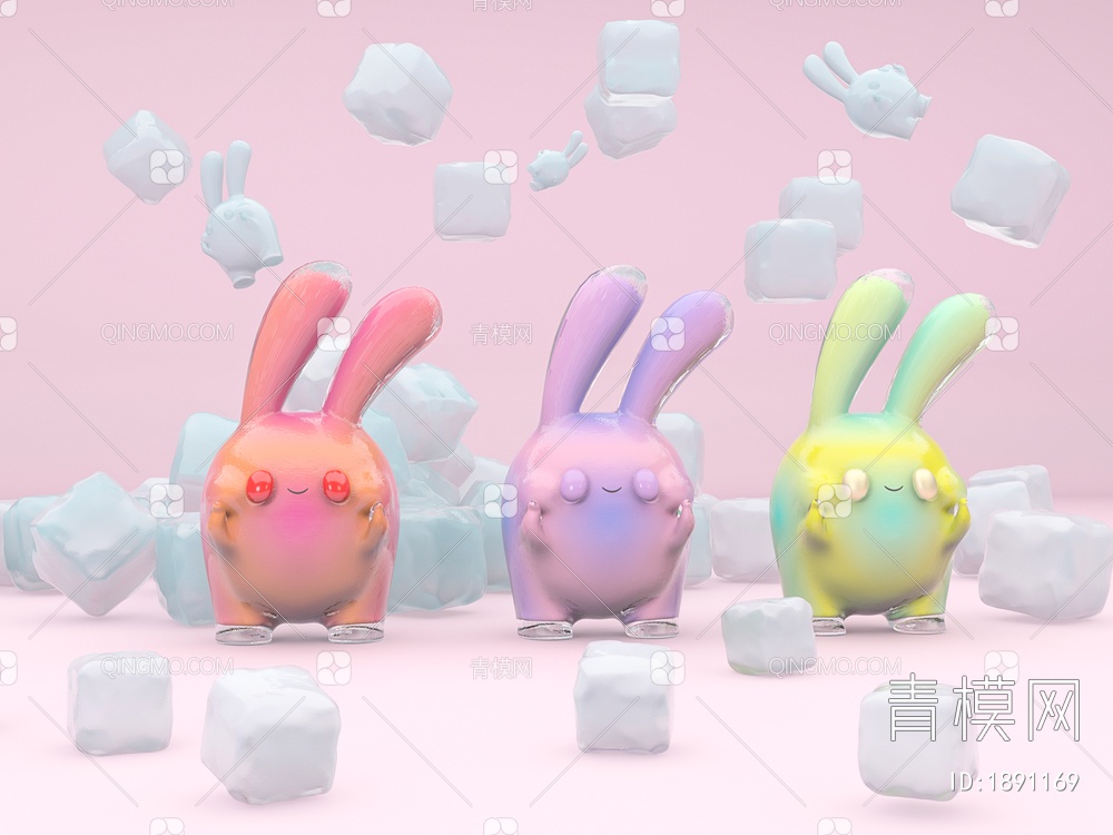 美陈摆件 潮玩玻璃兔子3D模型下载【ID:1891169】