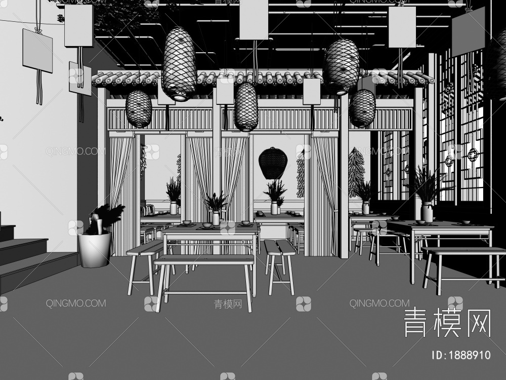 中餐厅门面门头3D模型下载【ID:1888910】