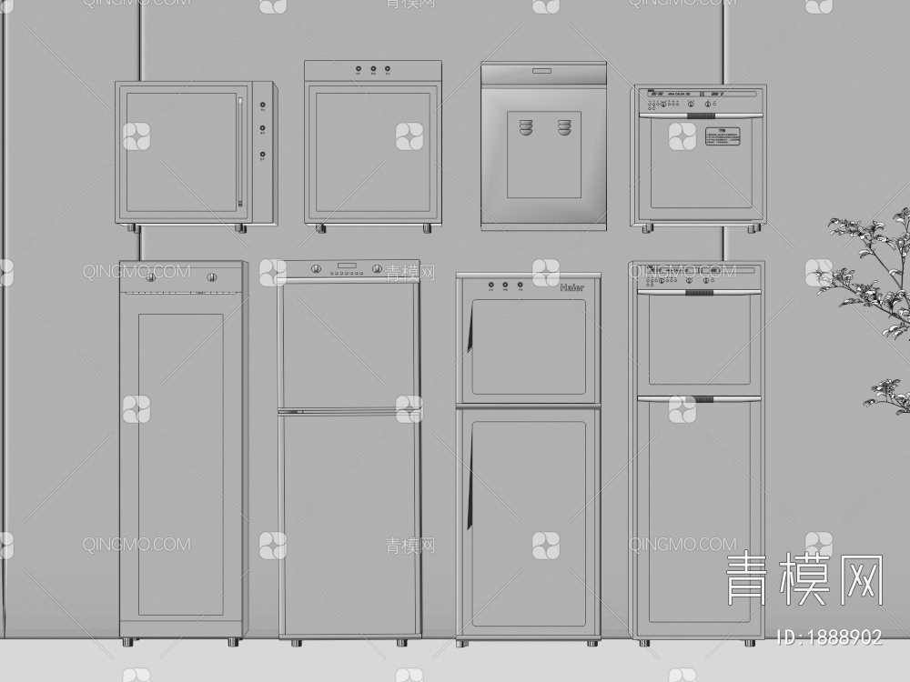 消毒柜组合，玻璃碗柜，厨房电器，厨具3D模型下载【ID:1888902】
