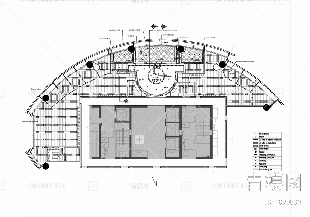 500㎡办公室施工图 办公空间 开敞办公 会议室【ID:1890880】