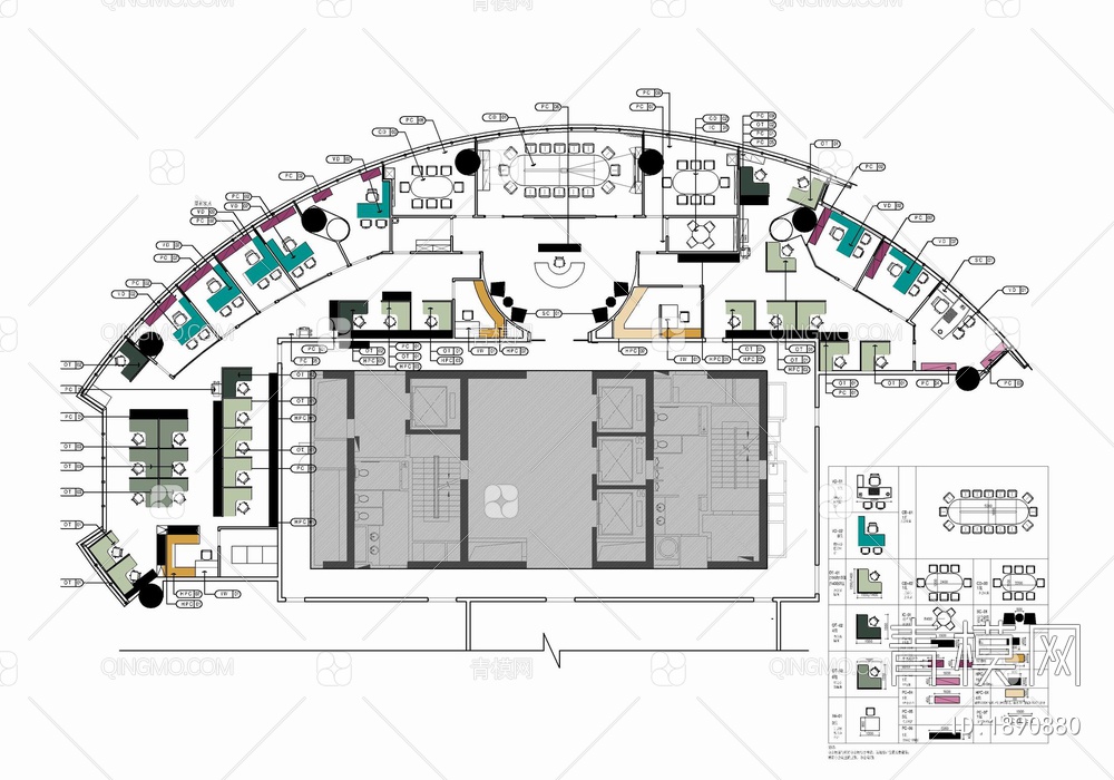 500㎡办公室施工图 办公空间 开敞办公 会议室【ID:1890880】