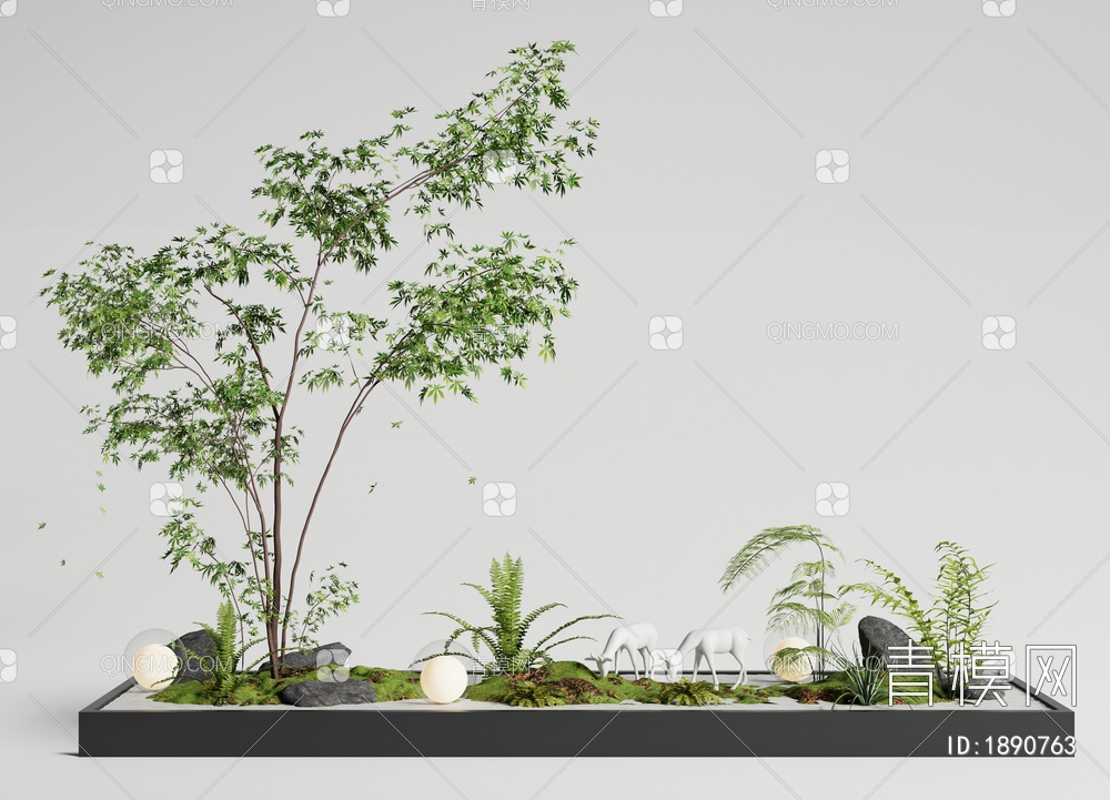 庭院小品 室内景观造景 景观植物 植物堆 微地形 蕨类植物3D模型下载【ID:1890763】