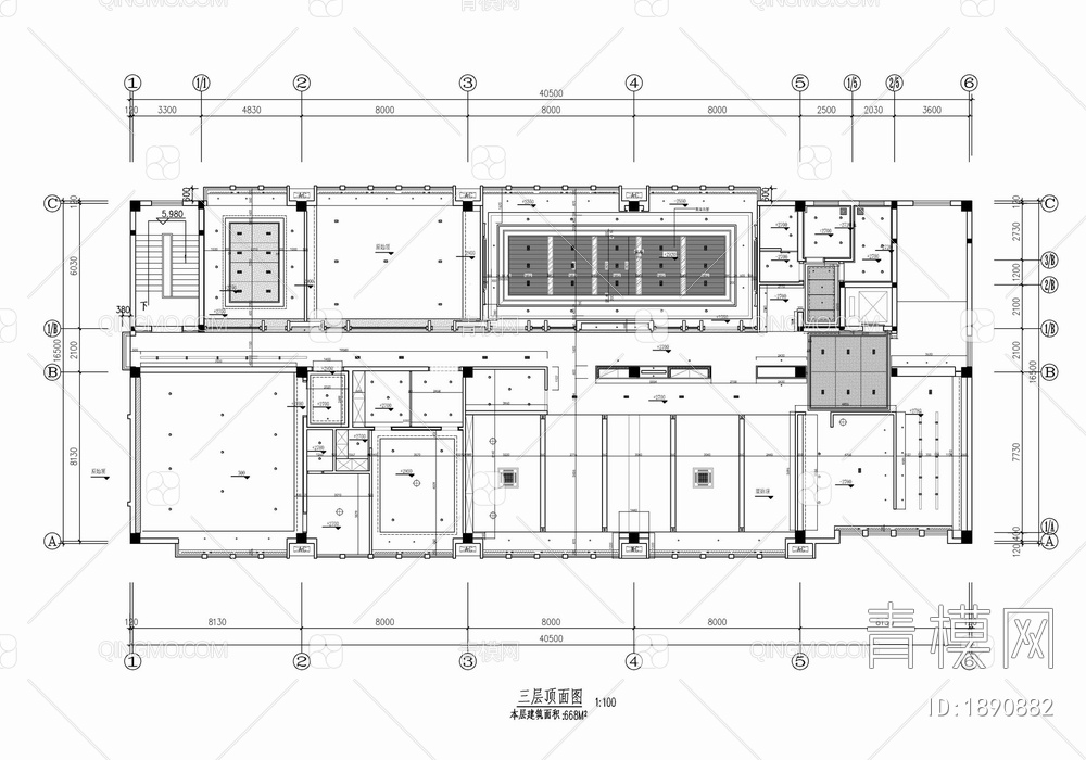 660㎡办公室施工图 办公空间 开敞办公 会议室【ID:1890882】