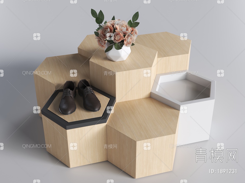实木展台 实木座凳 产品展示3D模型下载【ID:1891231】