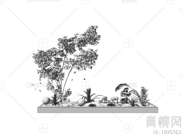 庭院小品 室内景观造景 景观植物 植物堆 微地形 蕨类植物3D模型下载【ID:1890763】