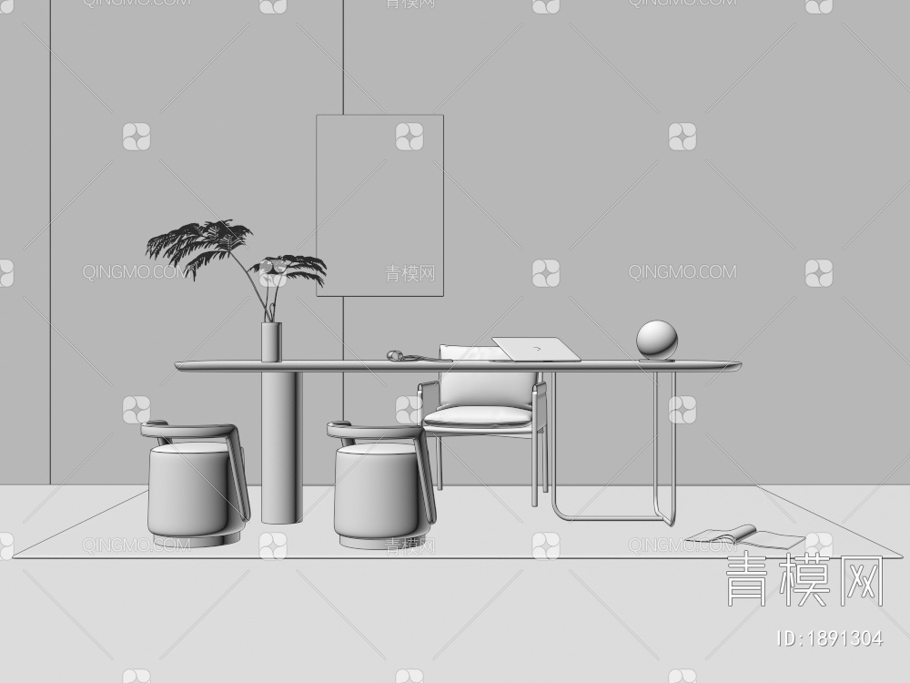 书桌椅组合3D模型下载【ID:1891304】