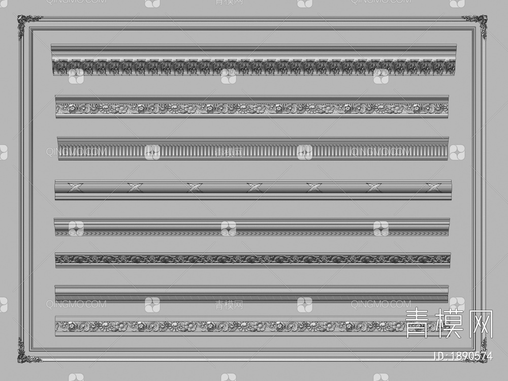 石膏线 雕花线条 角线 装饰线条3D模型下载【ID:1890574】