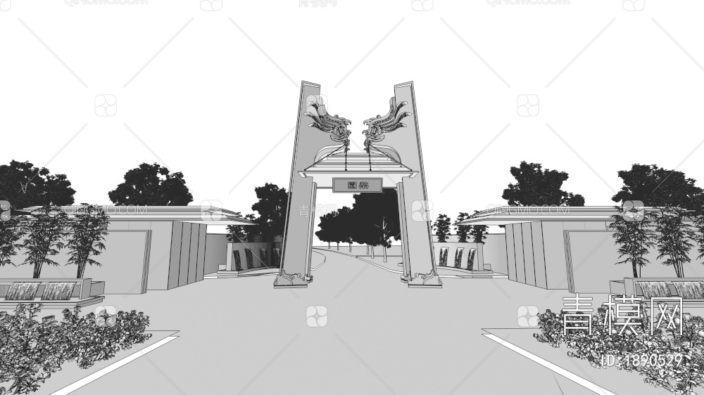 公园大门出入口3D模型下载【ID:1890529】