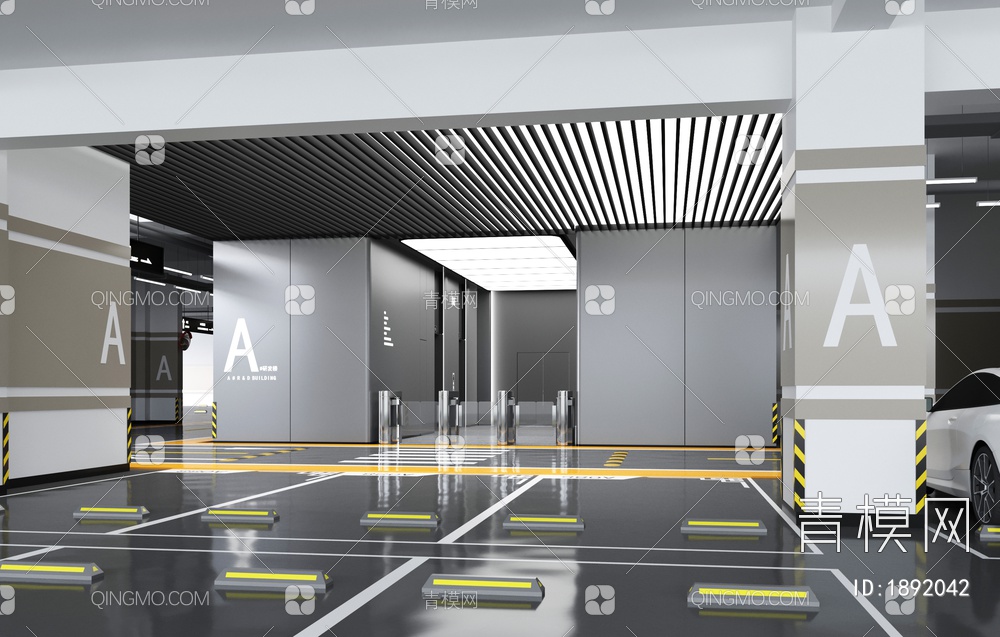 地下停车场_室内停车场3D模型下载【ID:1892042】