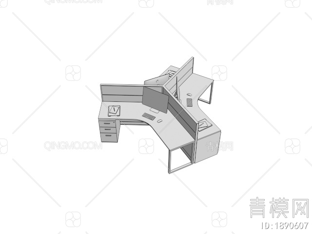 Y字型屏风工位，办公桌，工位，屏风3D模型下载【ID:1890607】