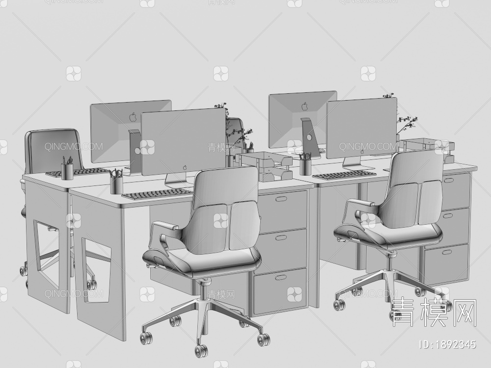 办公桌椅 职员工位 电脑桌椅 办公桌 办公椅3D模型下载【ID:1892345】