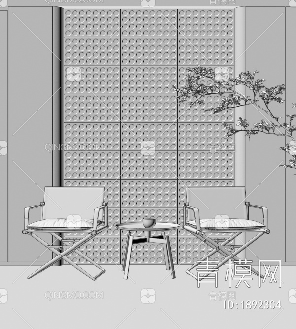 休息区，背景墙，单人椅子，极简3D模型下载【ID:1892304】