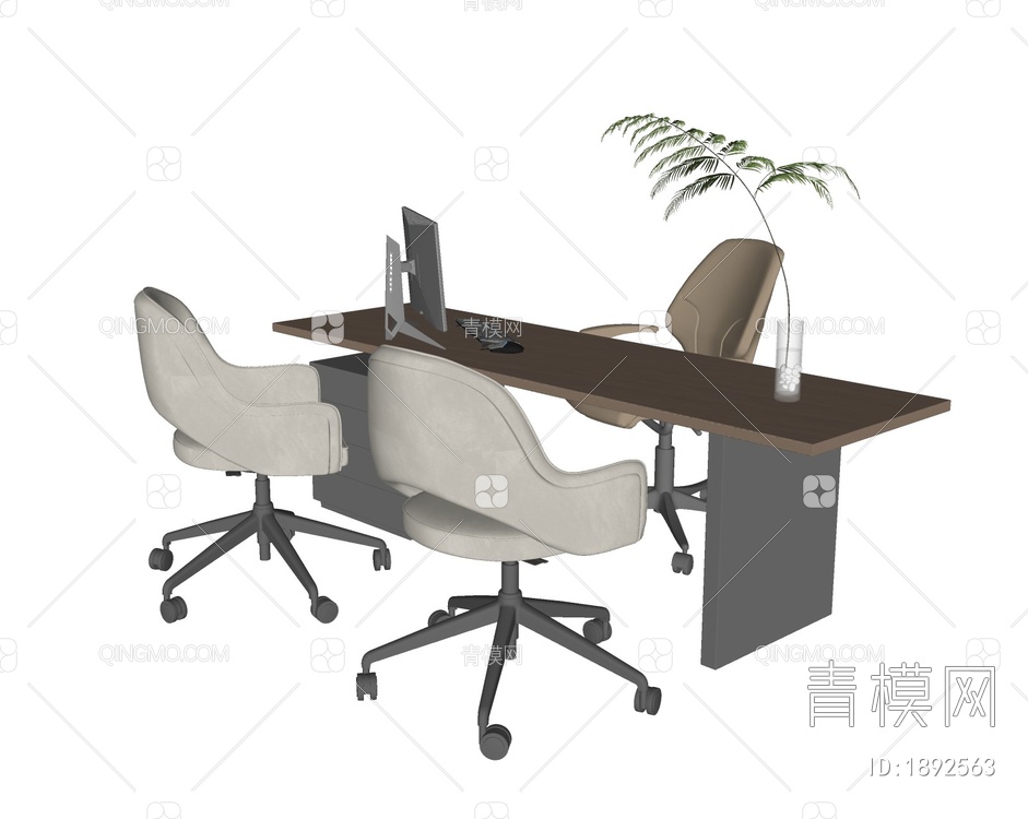 老板办公桌椅组合SU模型下载【ID:1892563】