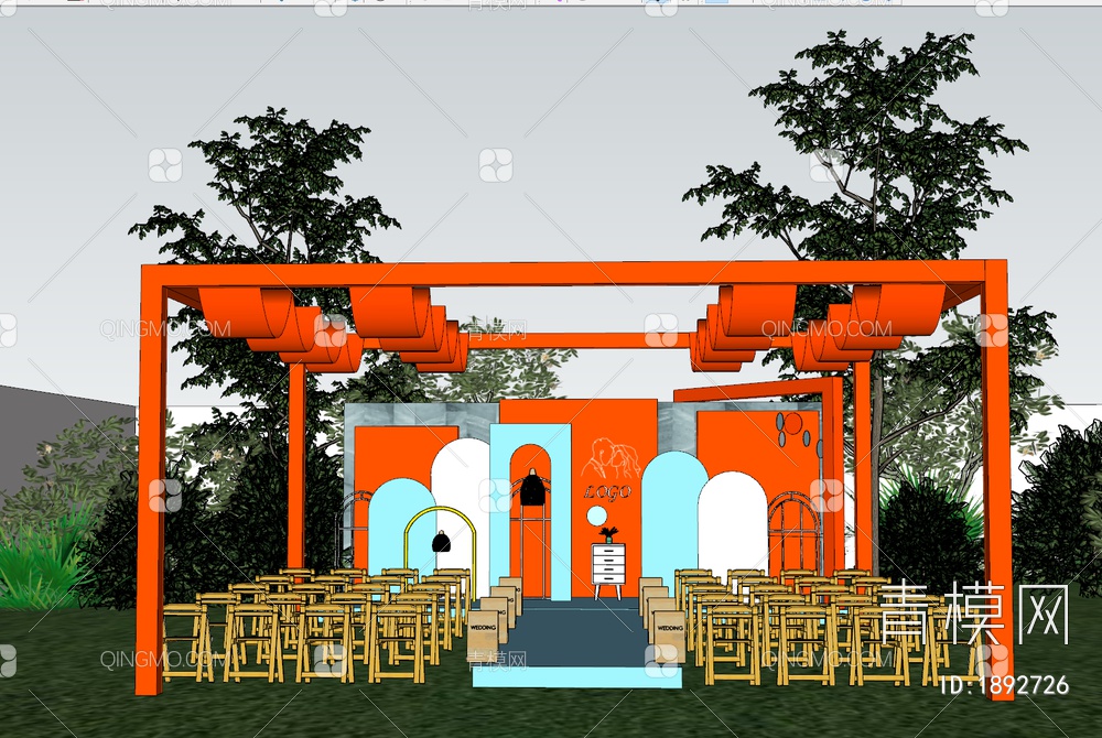 橙蓝色对撞户外小清新婚礼SU模型下载【ID:1892726】