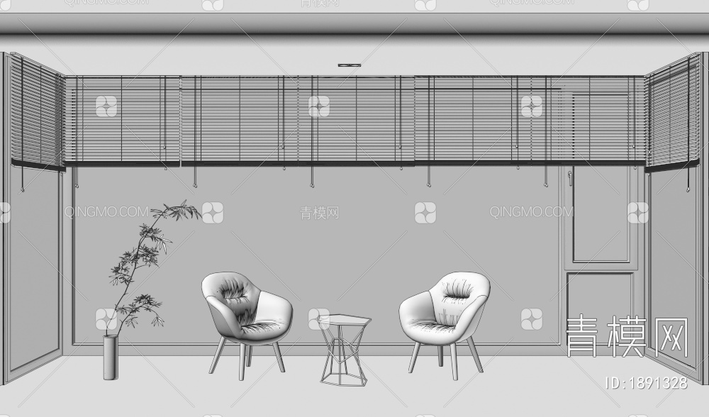 阳台，落地窗，休闲椅，梦幻窗帘3D模型下载【ID:1891328】