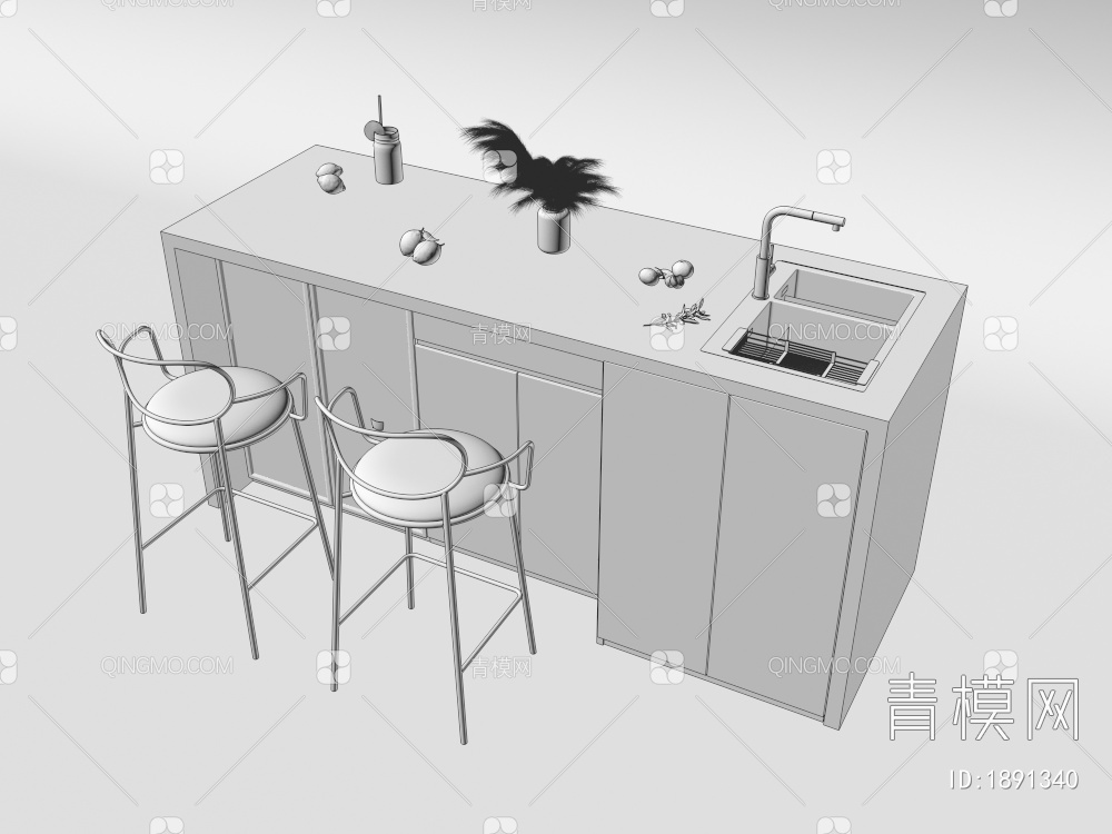 吧台，吧台椅组合3D模型下载【ID:1891340】
