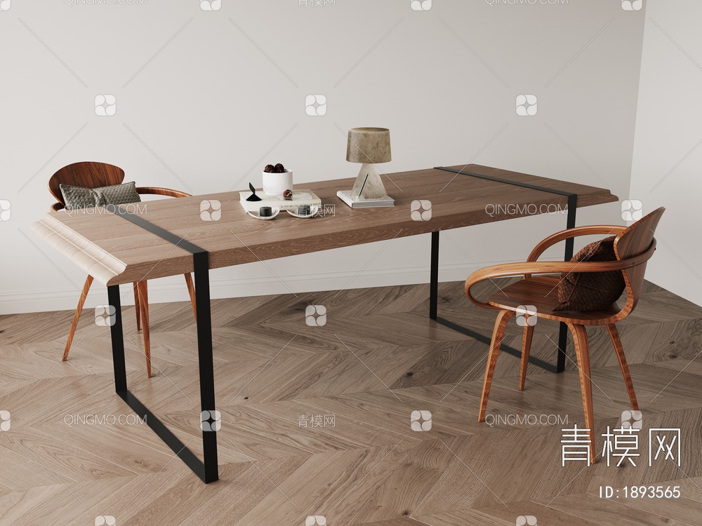 拼木，实木，黑钢，餐桌 餐桌椅3D模型下载【ID:1893565】