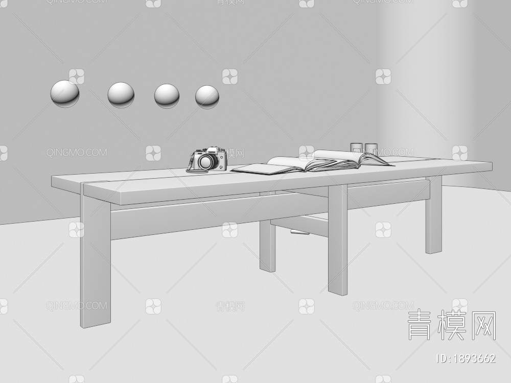 实木，穿插，长条凳，凳子3D模型下载【ID:1893662】