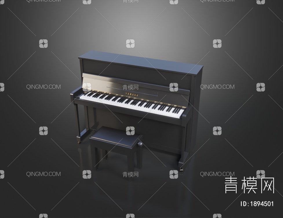 实木一字型钢琴3D模型下载【ID:1894501】