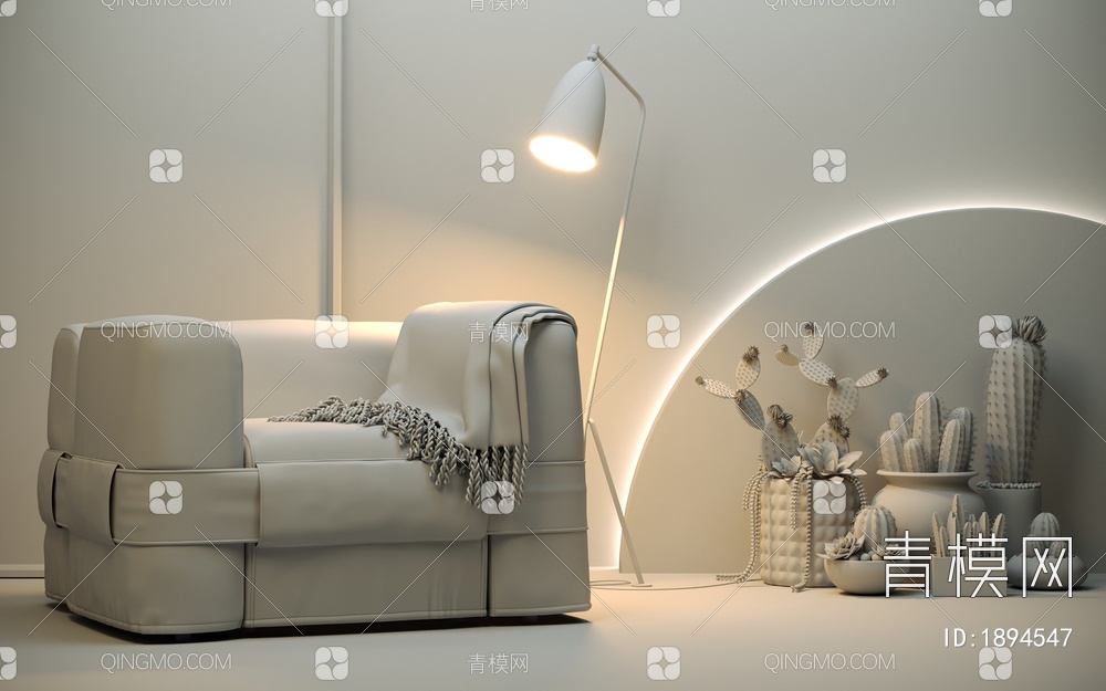 单人沙发，摄影棚灯光和色彩3D模型下载【ID:1894547】