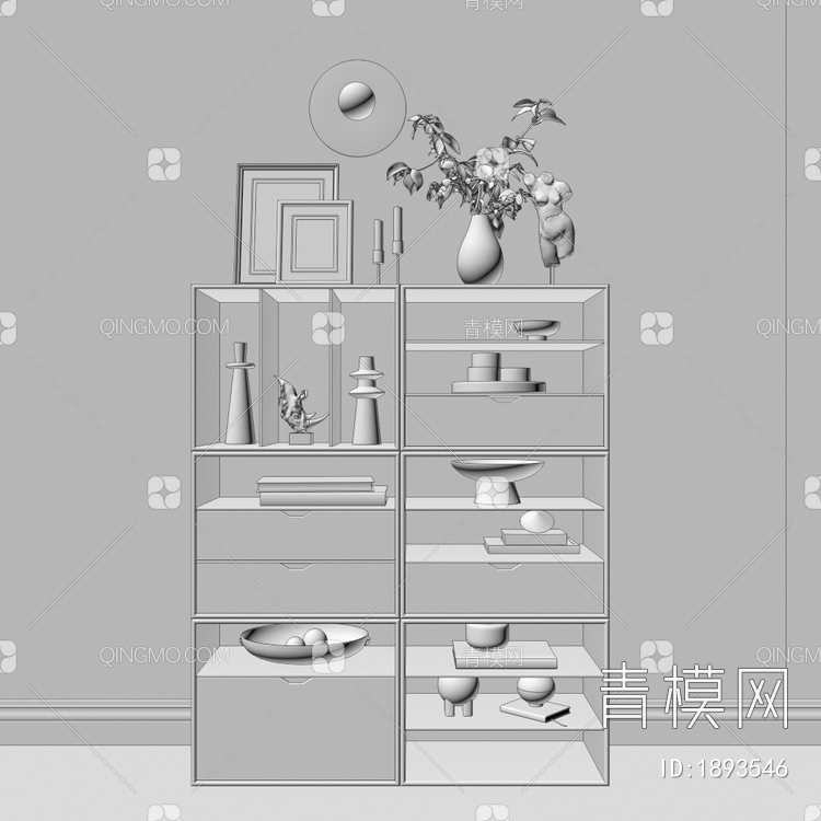 实木，书柜，边柜，装饰柜3D模型下载【ID:1893546】
