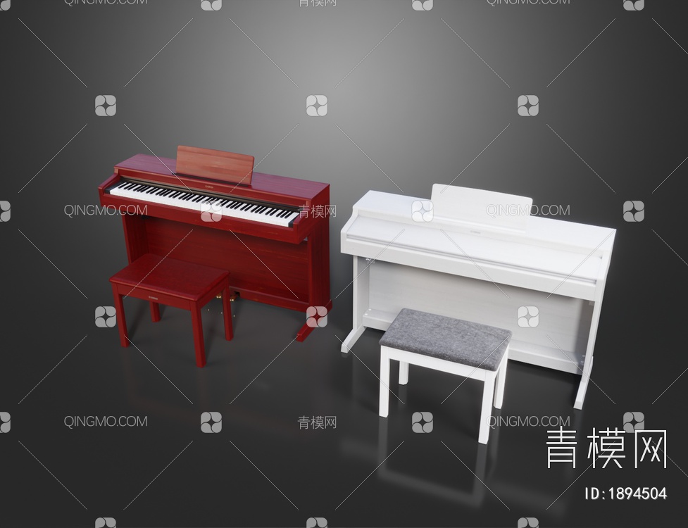 实木一字型钢琴3D模型下载【ID:1894504】