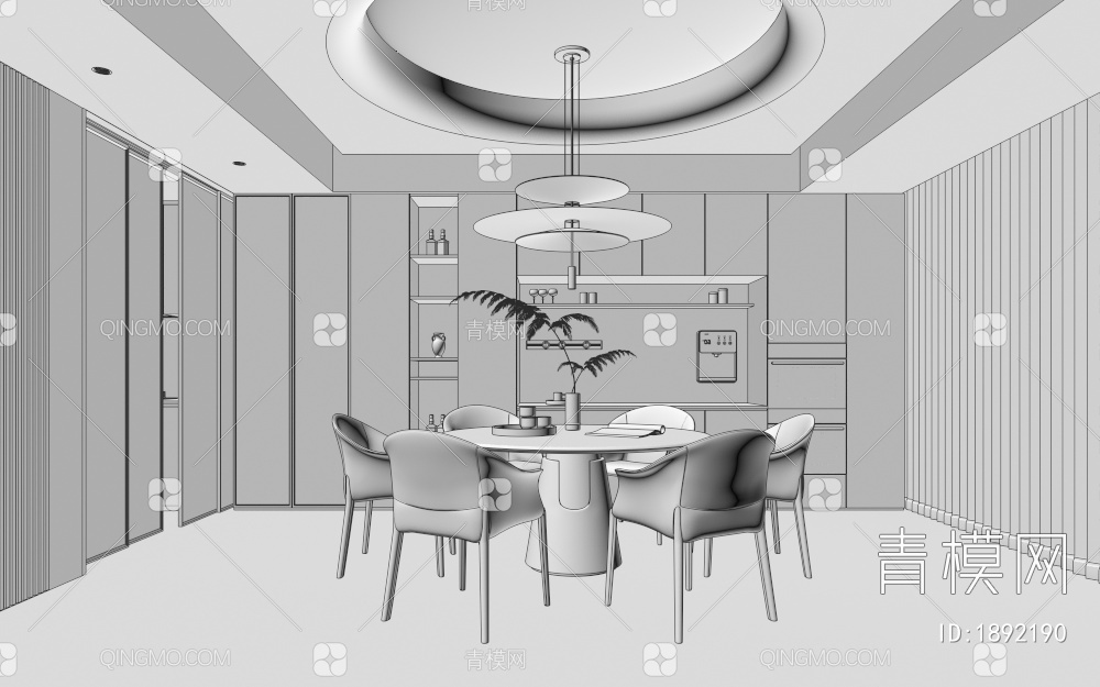 餐厅 餐桌椅 餐椅 单椅 圆形餐桌3D模型下载【ID:1892190】