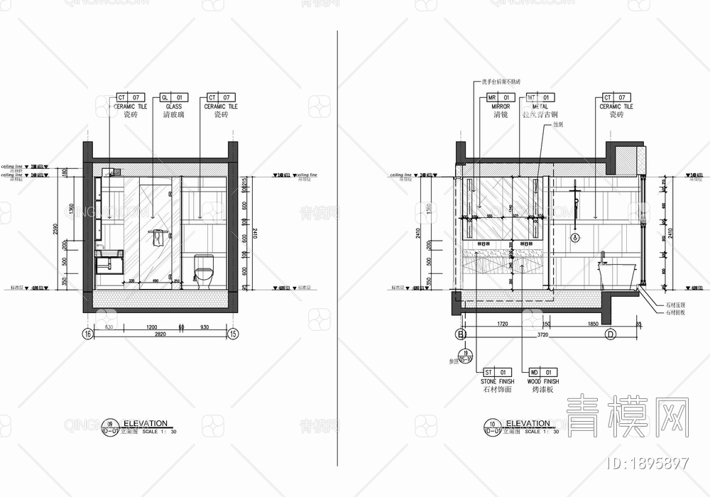 160㎡四居室家装样板间室内施工图 家装 私宅 平层 四居室 样板间【ID:1895897】