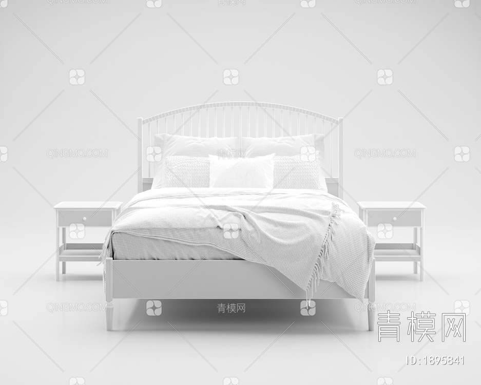 双人床，宜家床具3D模型下载【ID:1895841】