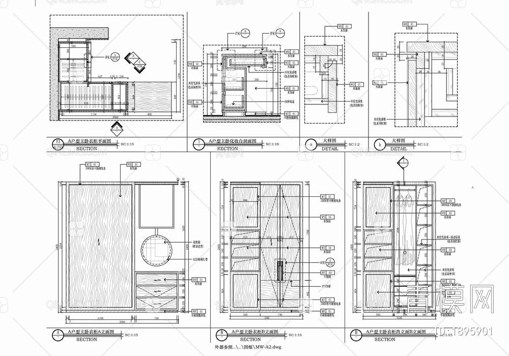 130㎡四居室家装样板间室内施工图 家装 私宅 平层 四居室 样板间【ID:1895901】