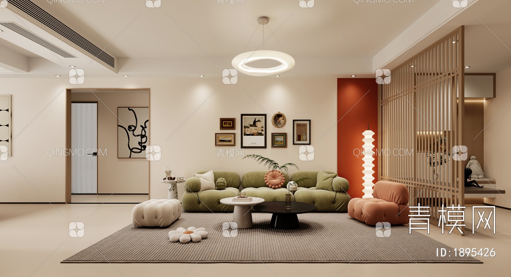 客厅，沙发，背景墙3D模型下载【ID:1895426】