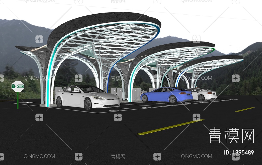 户外科技造型电动车充电桩SU模型下载【ID:1895489】