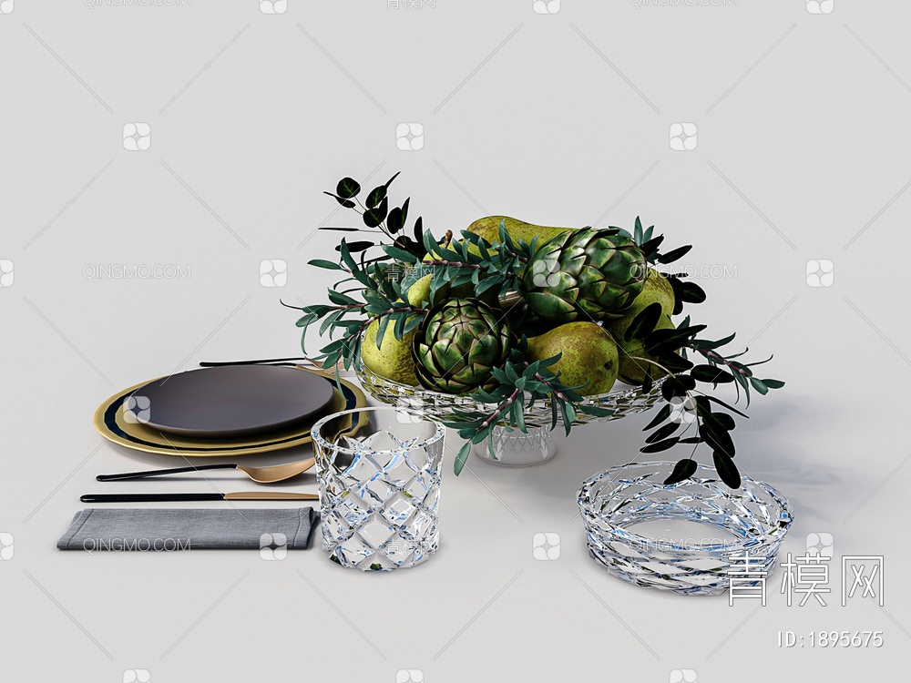 玻璃杯 烟灰缸 餐具 酸梨 菠萝3D模型下载【ID:1895675】
