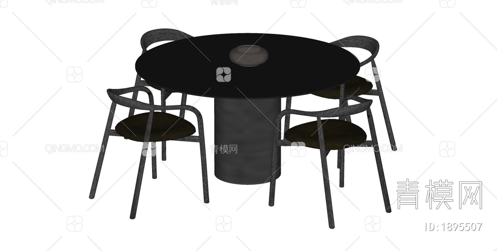 餐桌椅组合 圆桌SU模型下载【ID:1895507】