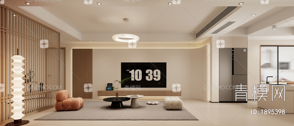 客厅，沙发，背景墙3D模型下载【ID:1895398】