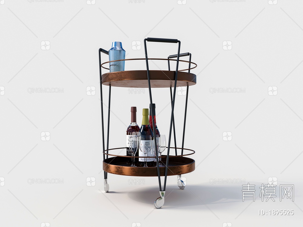 红酒圆架餐车3D模型下载【ID:1895525】