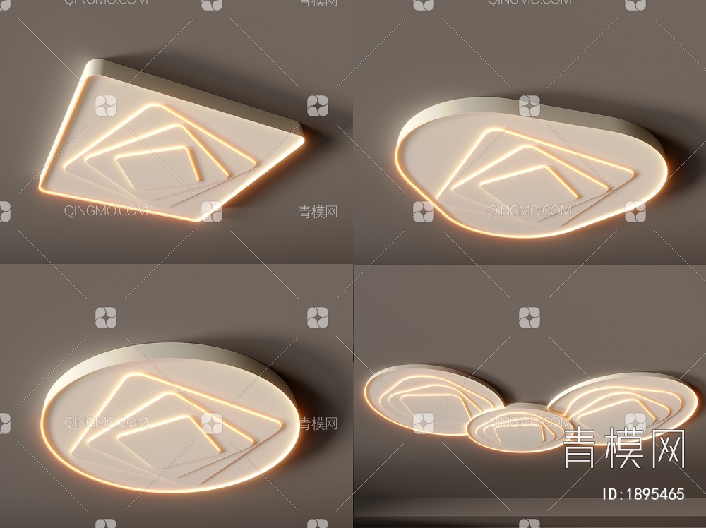 吸顶灯 客厅灯 卧室灯 方形圆形灯具组合3D模型下载【ID:1895465】