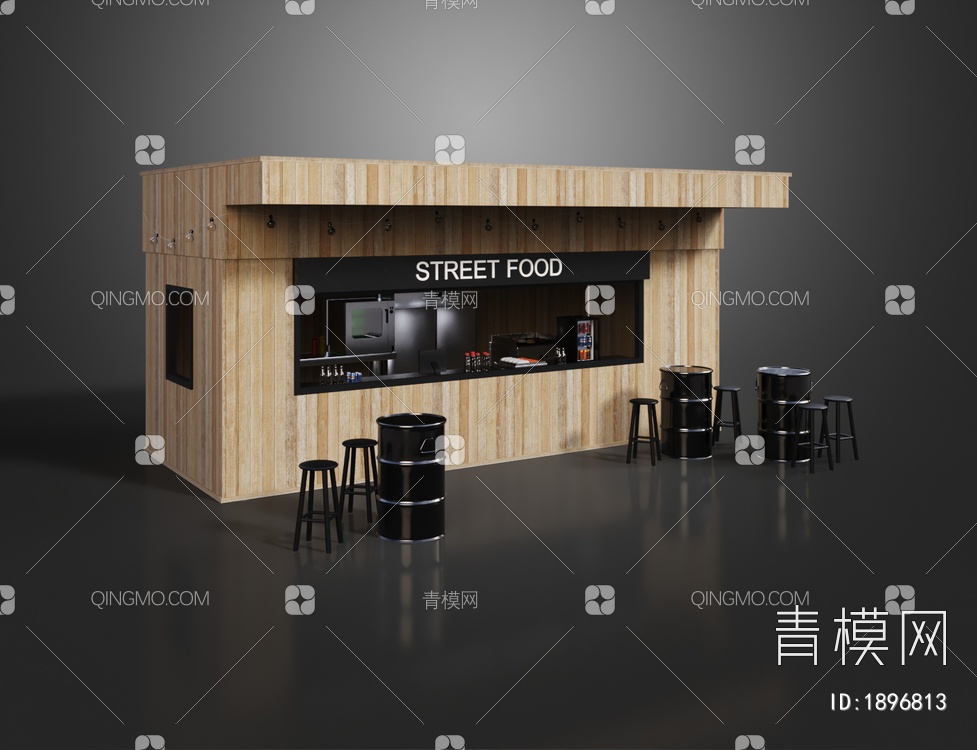 户外食品快餐店建筑3D模型下载【ID:1896813】