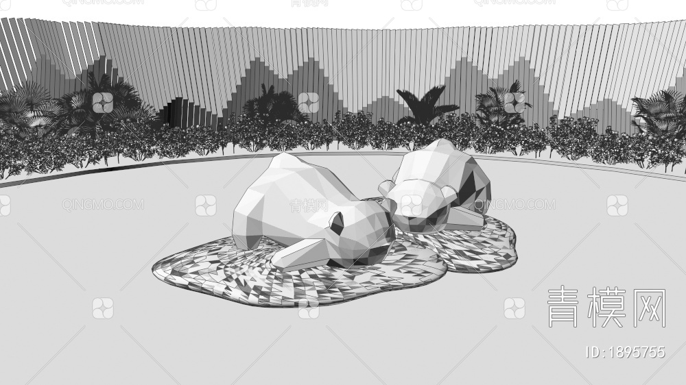 创意熊猫雕塑美陈3D模型下载【ID:1895755】