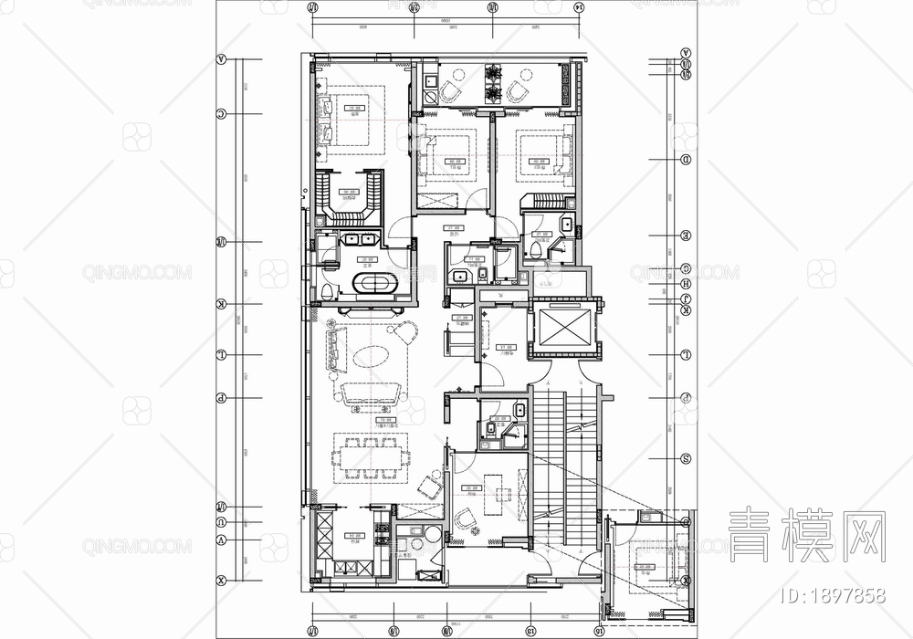 200㎡四居室家装大平层室内施工图 家装 私宅 大平层 四居室 样板间【ID:1897858】